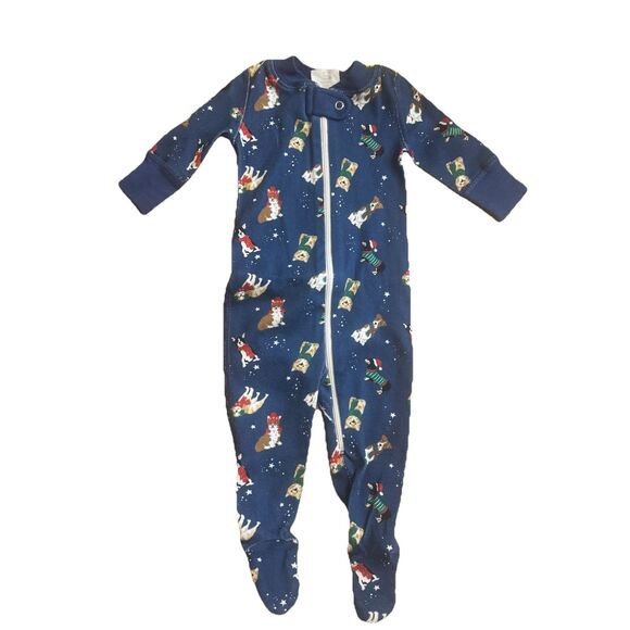 NWT The Company Store Holiday w/Dogs Baby Size 0-3 Months Navy Sleeper PJs a25 - Picture 1 of 6